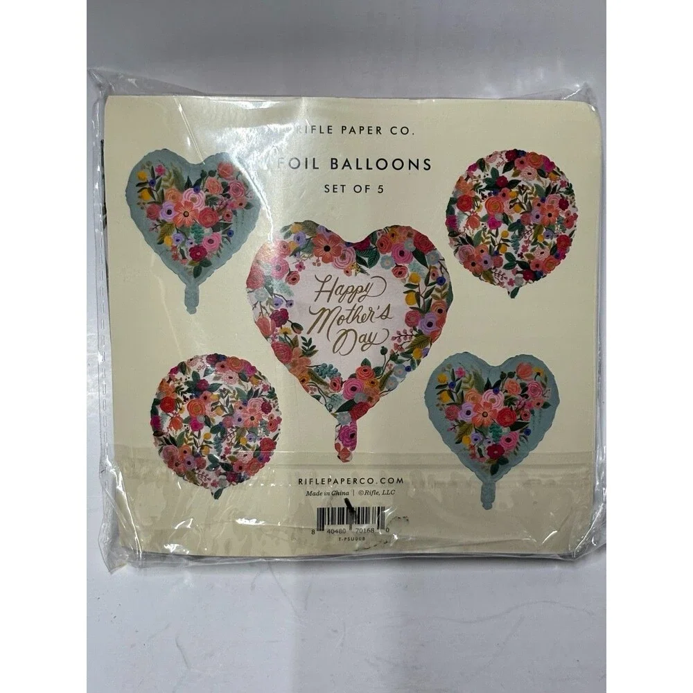 Rifle Paper Co Mother's Day Foil Balloons Set of 5 Floral Hearts NIP Sealed